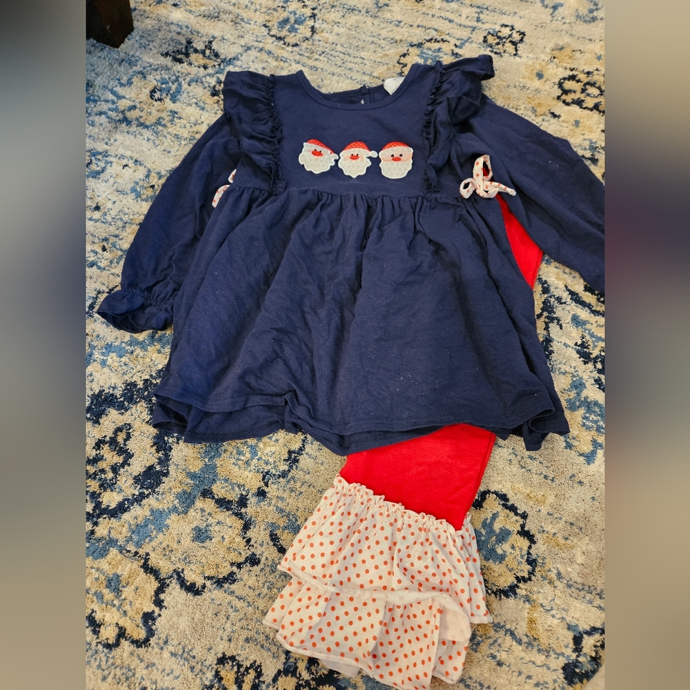 Orange Poppy girls Christmas set, Santa, size 7-8